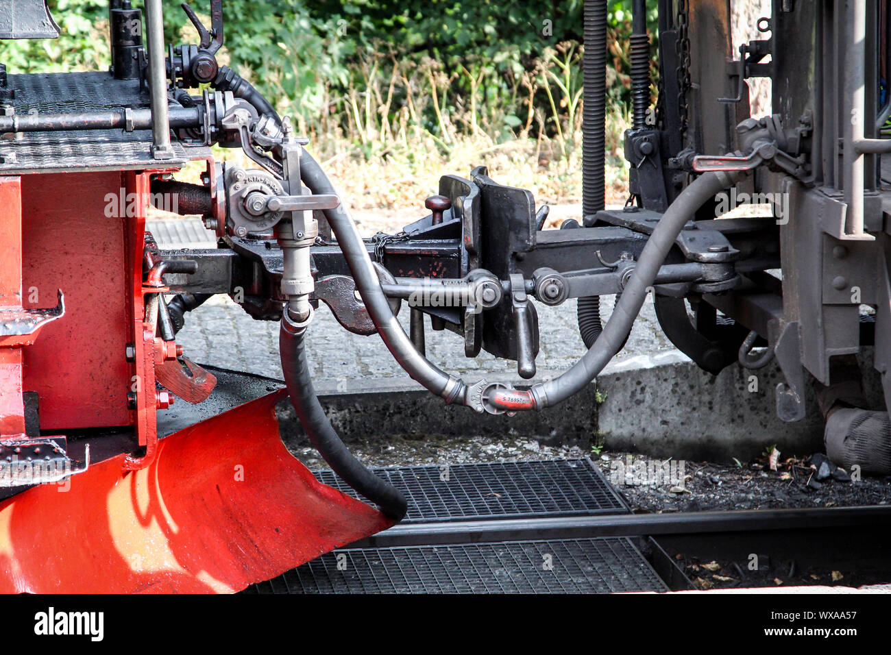 Details eines alten Schmalspur Dampflok Stockfoto