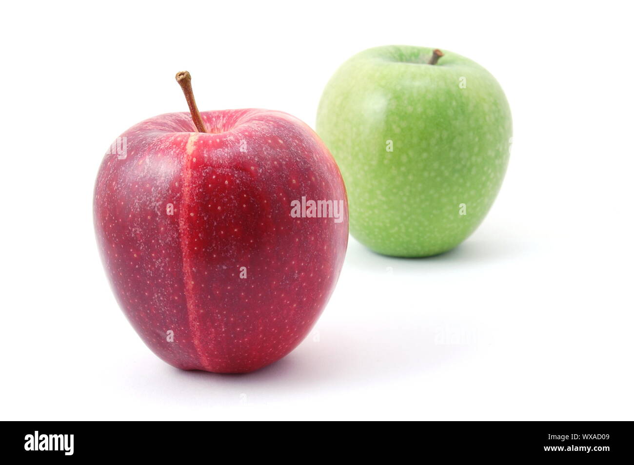 Rote und grüne Äpfel auf weißem Hintergrund Stockfoto