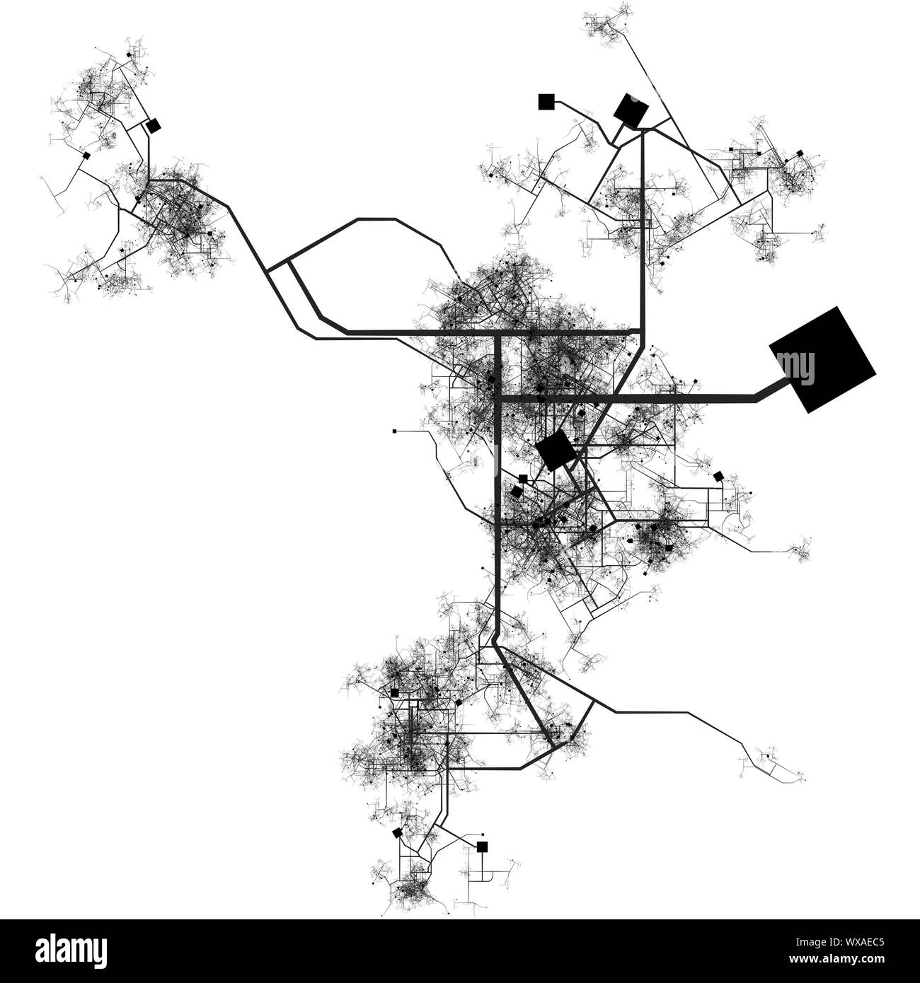 Generische Stadt mit Straßen Transport System Karte Kunst Stockfoto