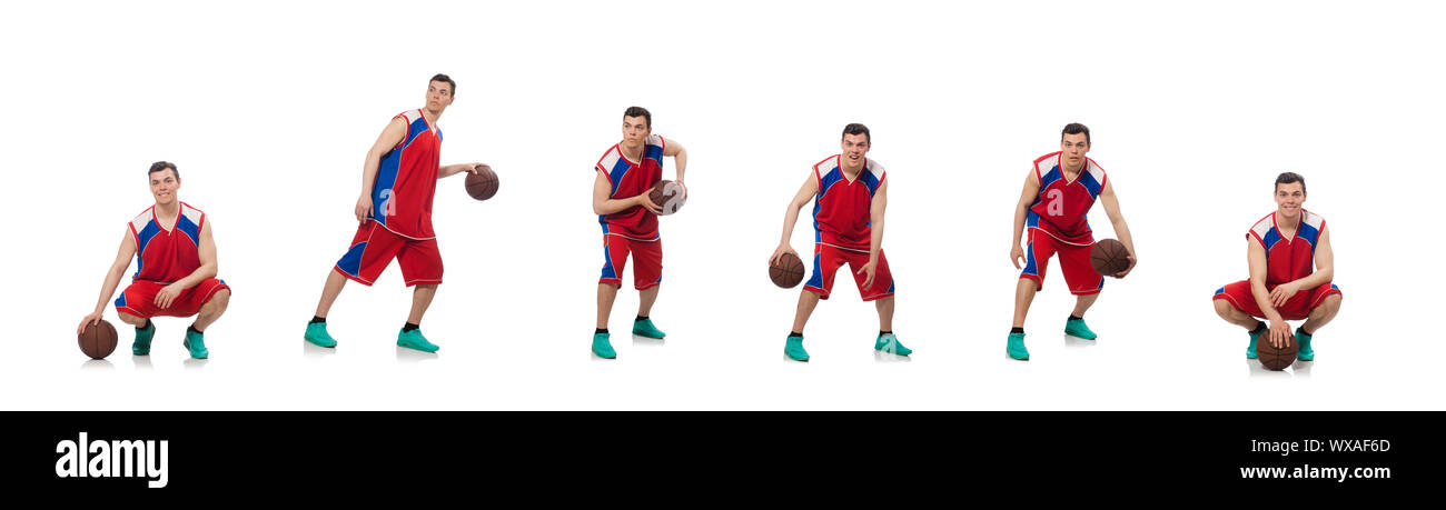 Junge Basketballer isoliert auf weiss Stockfoto