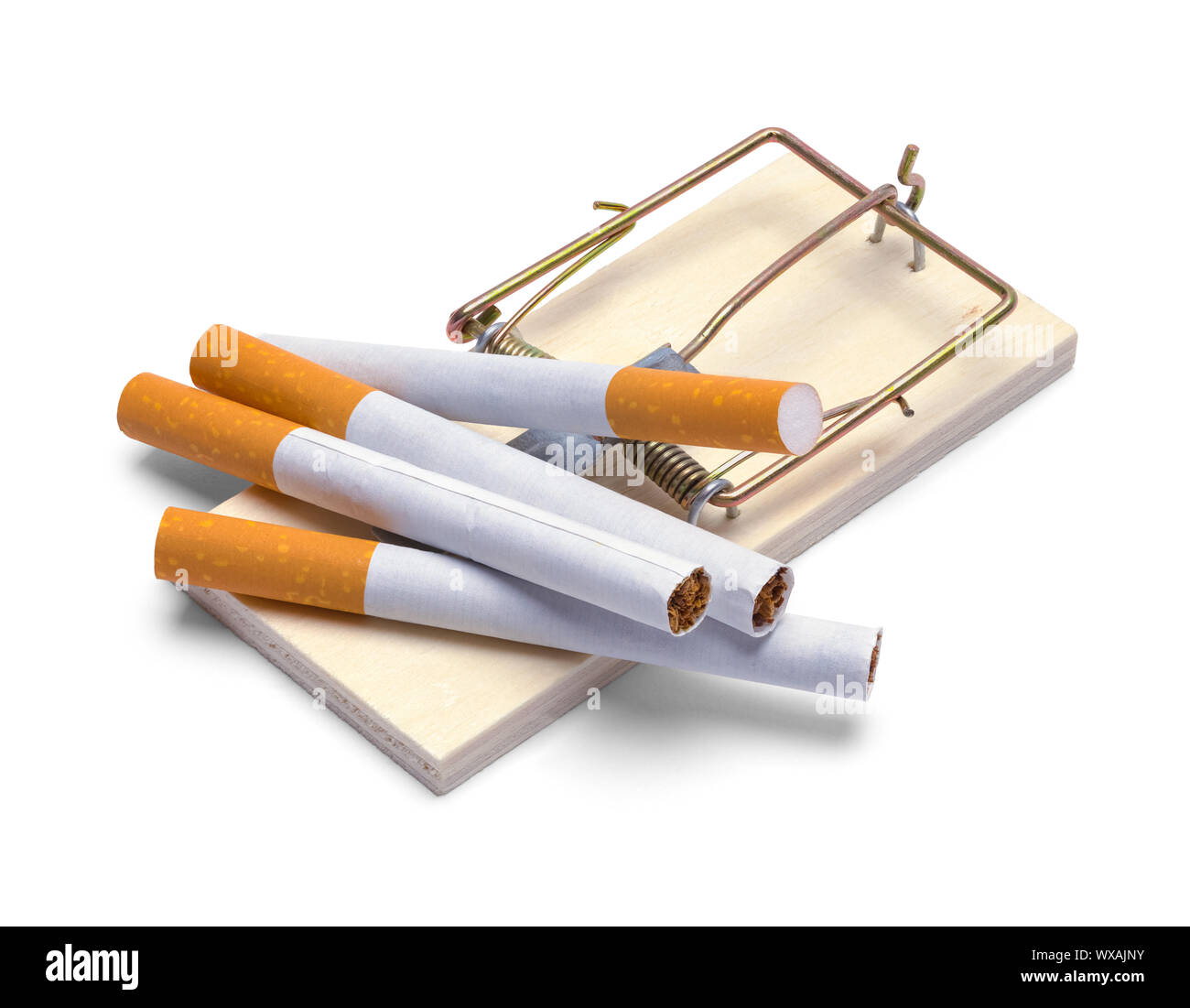 Trap mit Zigaretten isoliert auf weißem Hintergrund. Stockfoto