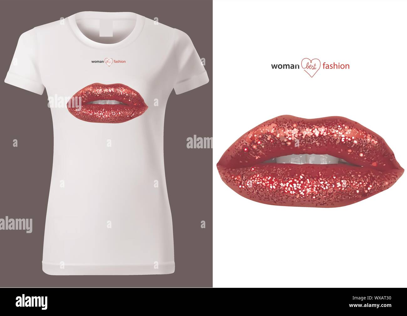 Frauen weißes T-Shirt mit Glitzer Rot Lippen Stock-Vektorgrafik - Alamy