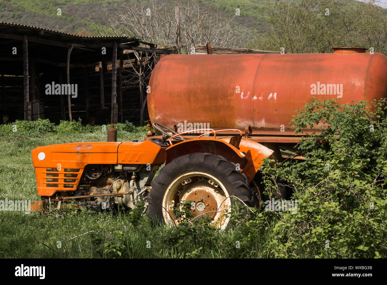 Rostige oldtimer Traktor Wrack Stockfoto