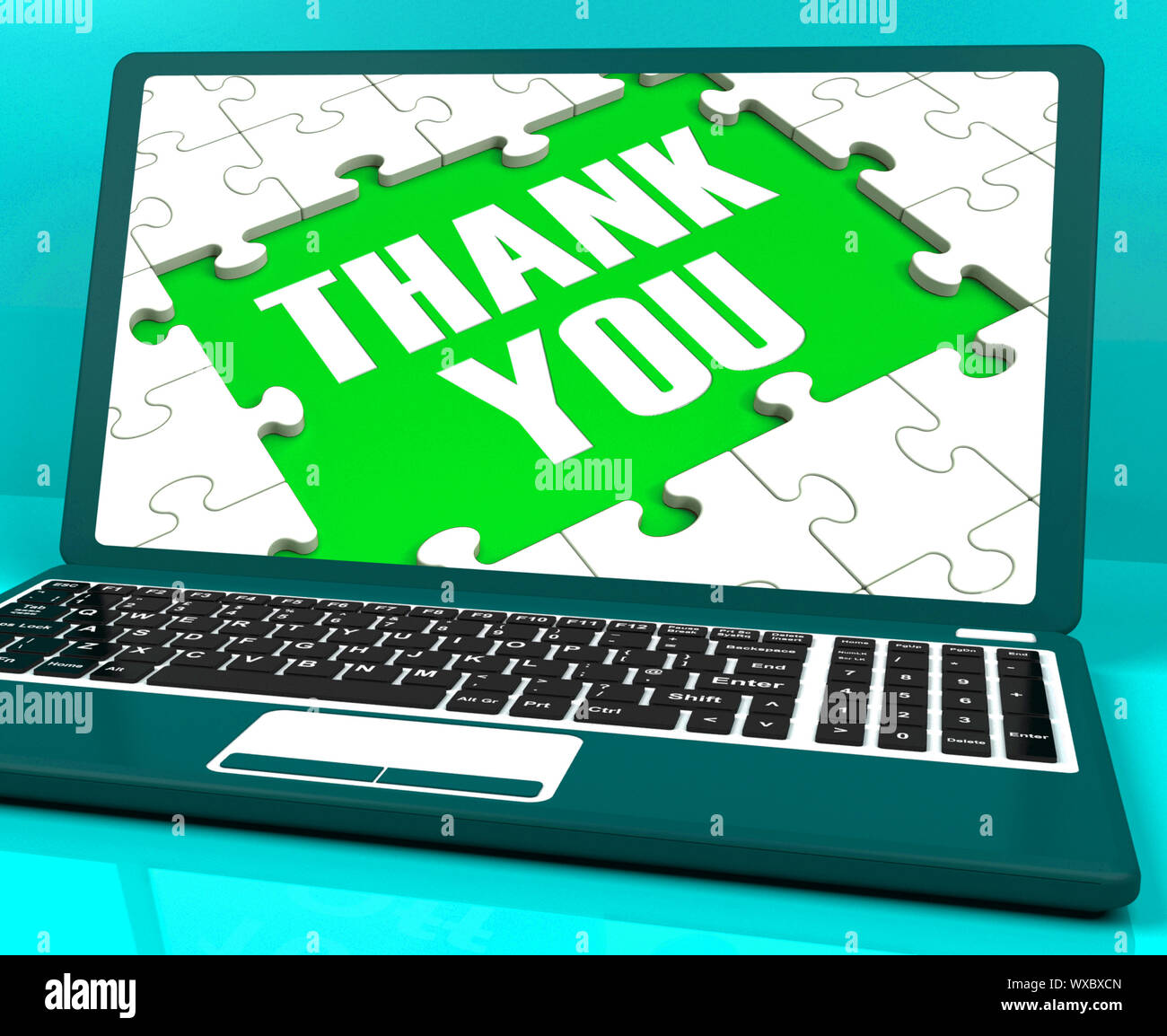 Ich danke Ihnen auf Laptop zeigt Wertschätzung und Dankbarkeit Stockfoto