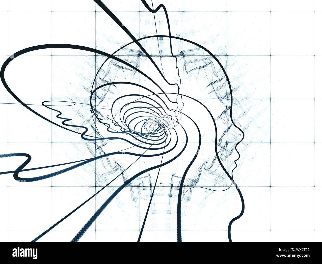 Hintergrund der menschlichen Kopf und fraktale Netze ihr Design zum Thema "Wissenschaft, Technologie und intelligenten Lebens im Universum zu ergänzen. Stockfoto