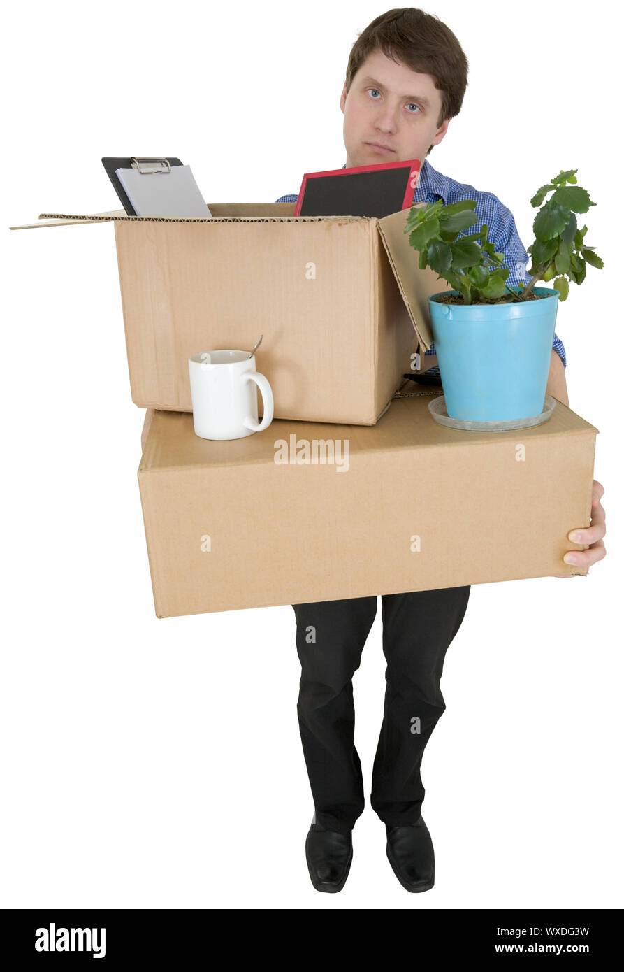 Der junge Mann bewegt sich in anderen Office Stockfoto