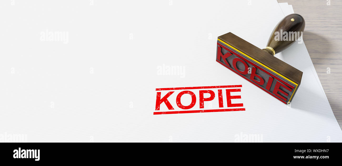 Roten Stempel mit dem Wort Kopie in deutscher Sprache auf weißem Papier Hintergrund Stockfoto