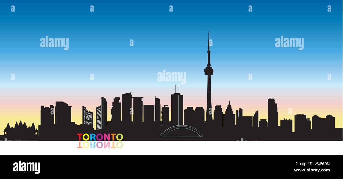 Kanada die Skyline der Stadt. Toronto Sehenswürdigkeiten Stadtbild. Reisen Hintergrund. Tourismus Konzept mit modernen Gebäuden Stock Vektor