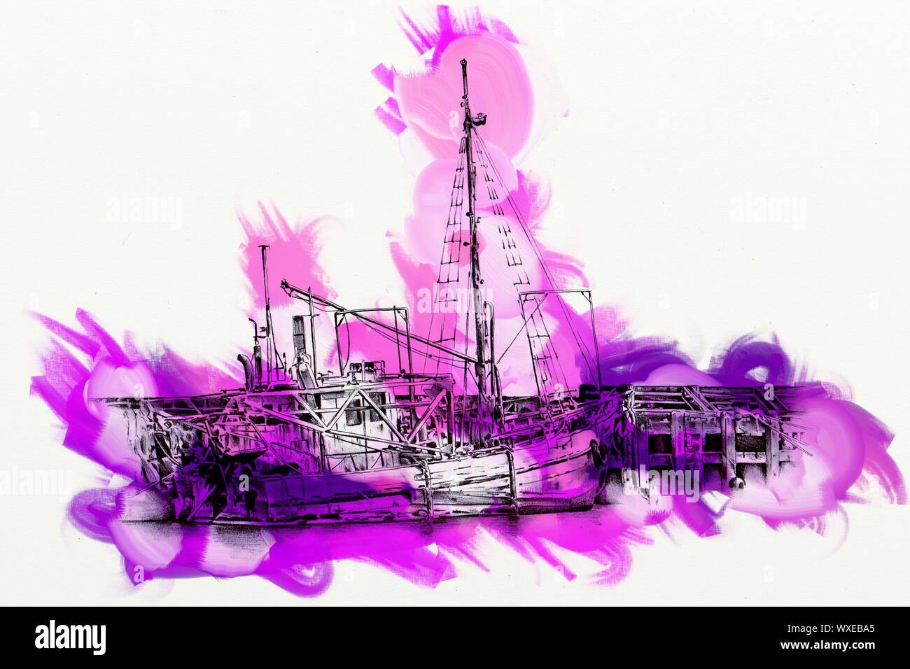  Altes Schiff gemalt, Öl art Illustration Stockfotografie - Alamy 