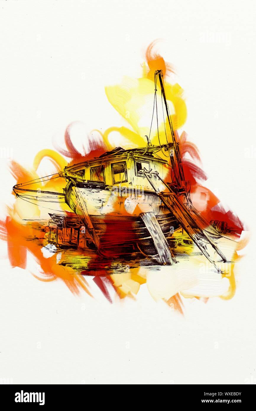  Altes Schiff gemalt, Öl art Illustration Stockfotografie - Alamy Bildidee 