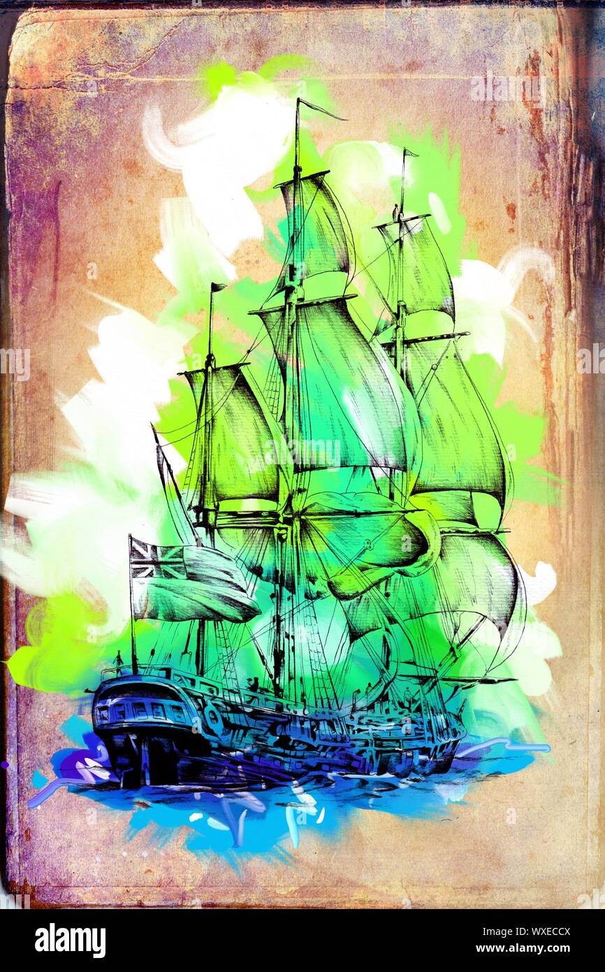  Altes Schiff gemalt, Öl art Illustration Stockfotografie - Alamy 