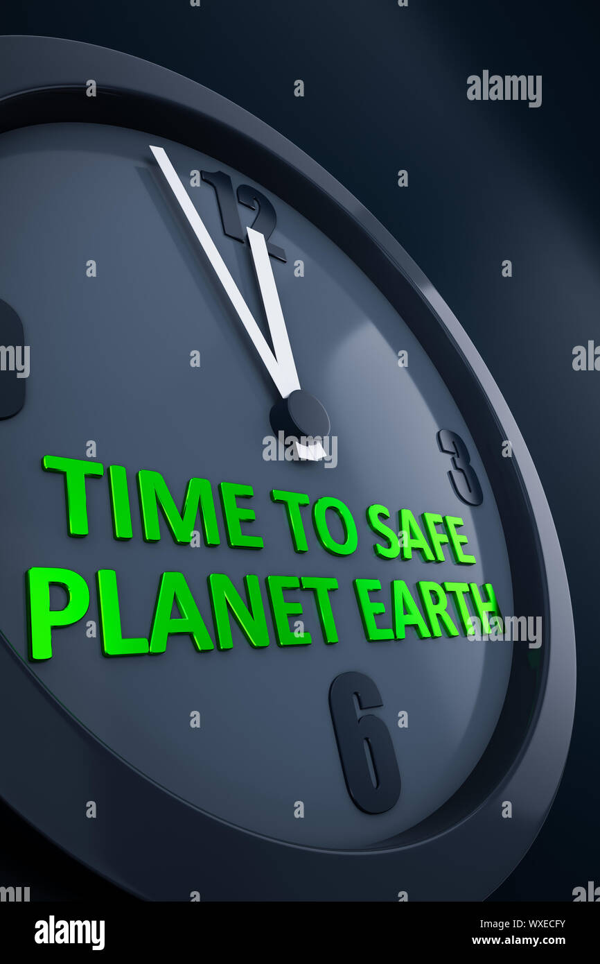Uhr mit Text zu sicheren Planeten Erde Stockfoto
