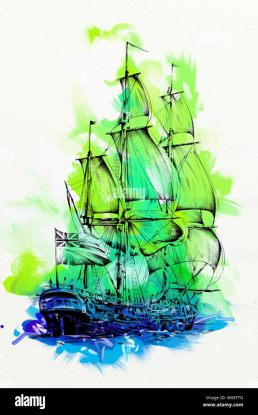 Altes Schiff gemalt, Öl art Illustration Stockfotografie - Alamy Altes Schiff gemalt, Öl art Illustration Stockfotografie - Alamy