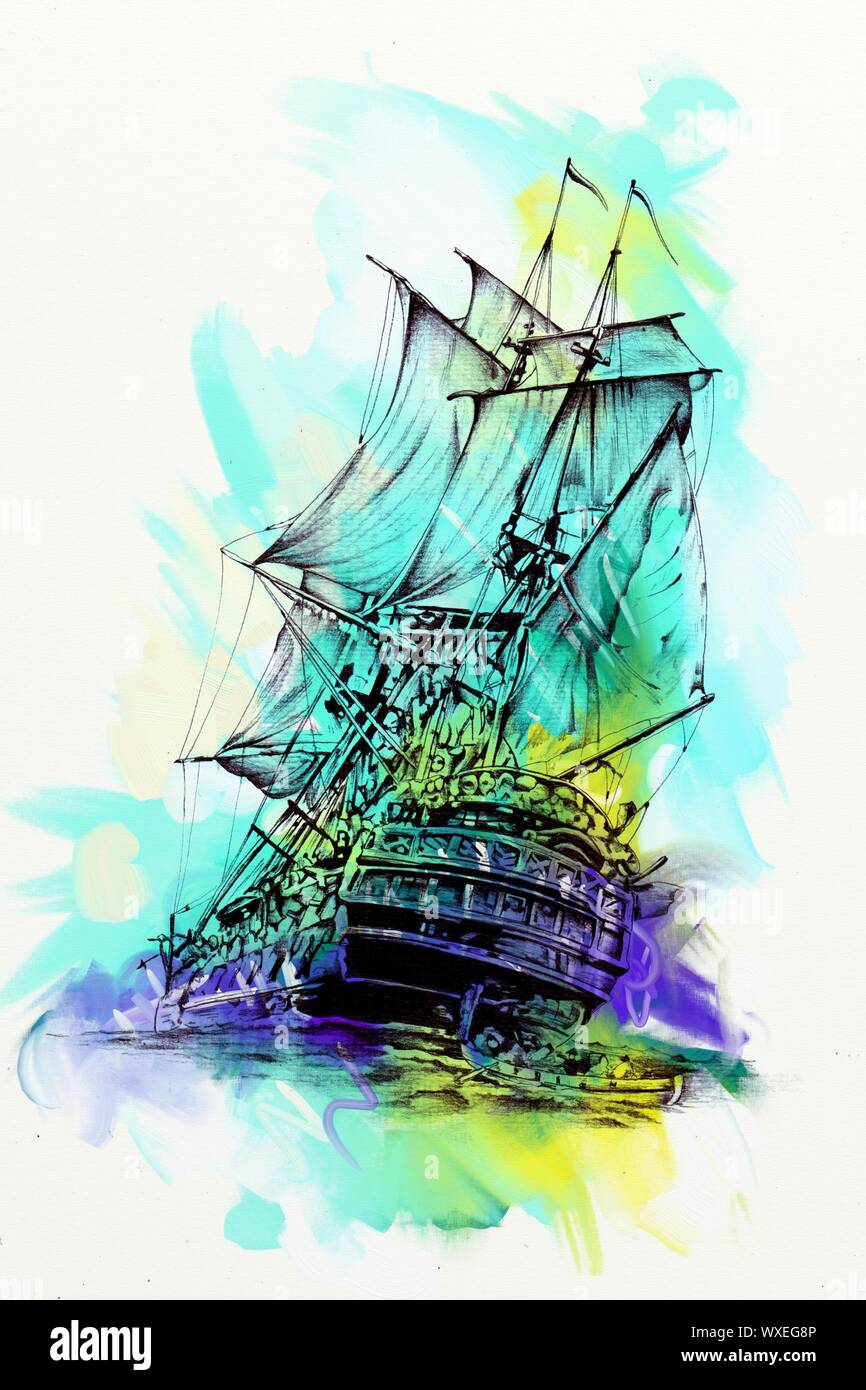  Foto zu Altes Schiff gemalt, Öl art Illustration Stockfotografie - Alamy 