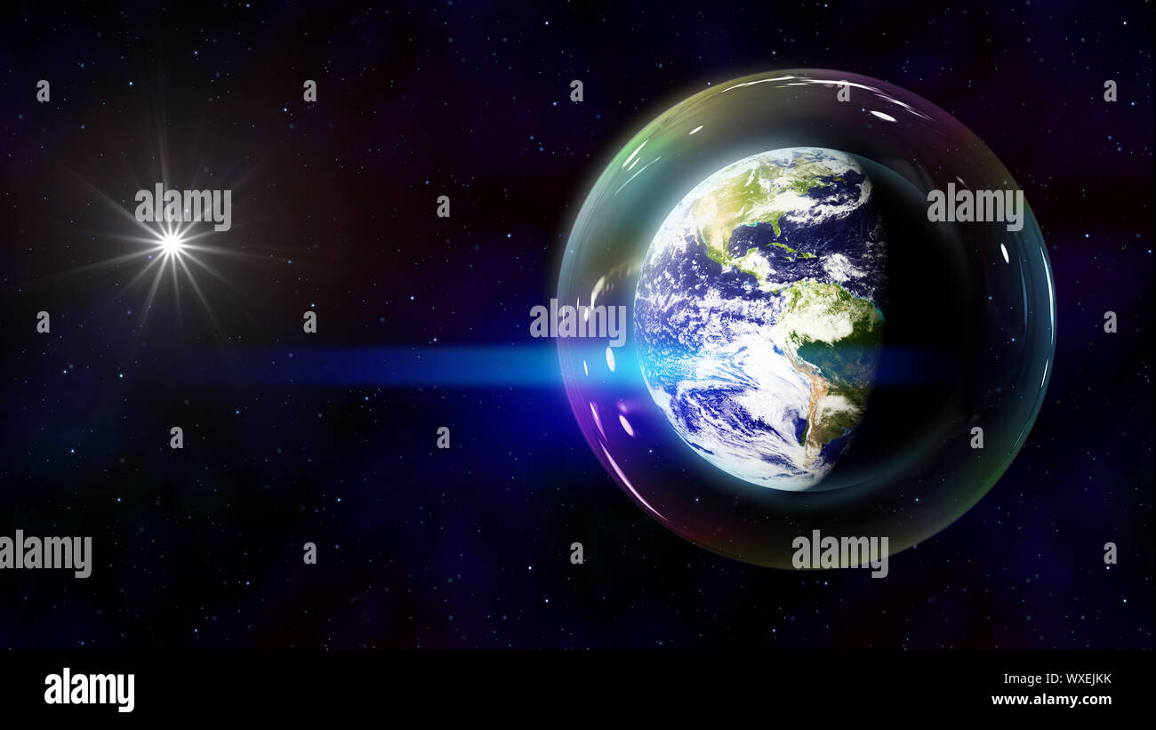 Sichere Planet Erde blase im Raum Stockfoto