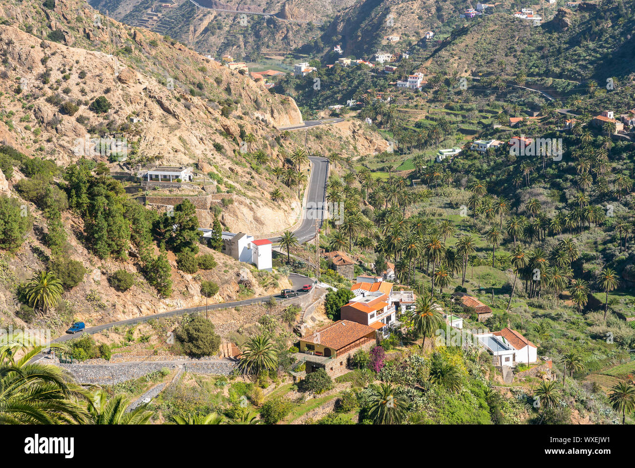Vallehermoso im Norden der Insel La Gomera. Stockfoto