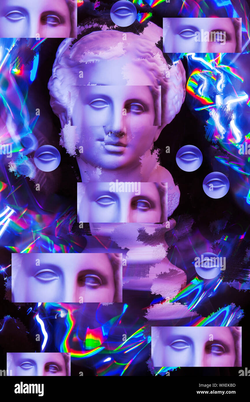 Moderne konzeptuelle Kunst poster Mit antike Statue der Büste der Venus. Collage aus zeitgenössischen Kunst. Stockfoto
