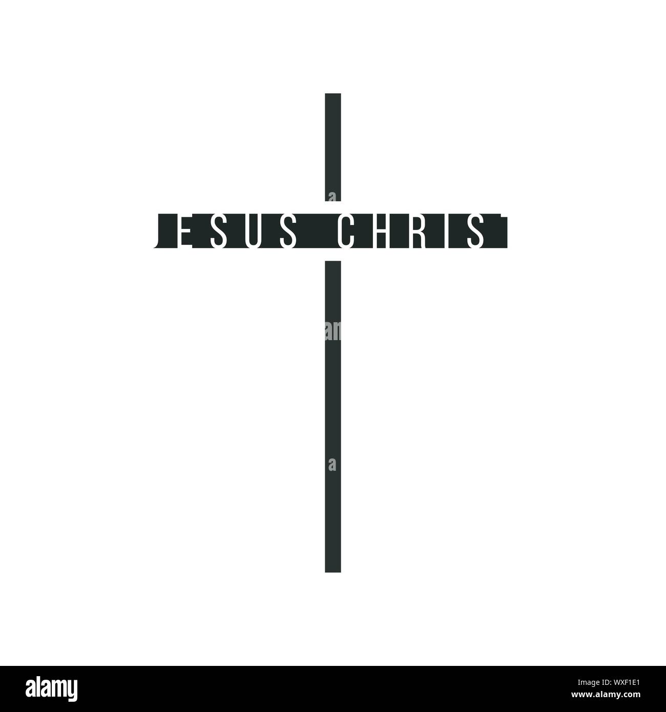 Worte, die Jesus Christus in Kreuzform, christliches Symbol. Vektor Illustration auf weißem Hintergrund Stock Vektor