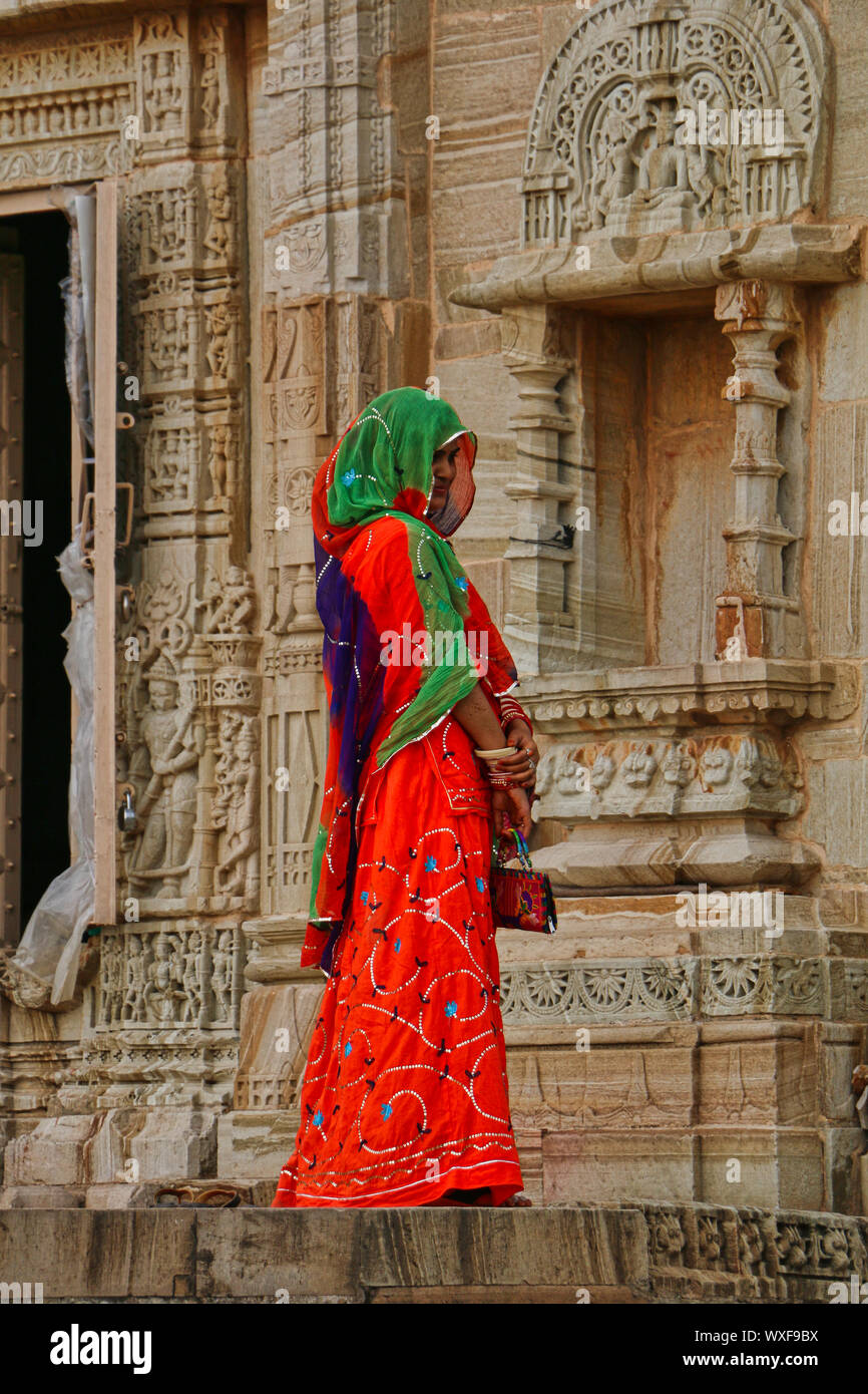 Rajasthani Frauen mit traditionellen Kleid in Chittorgarh Fort Stockfoto