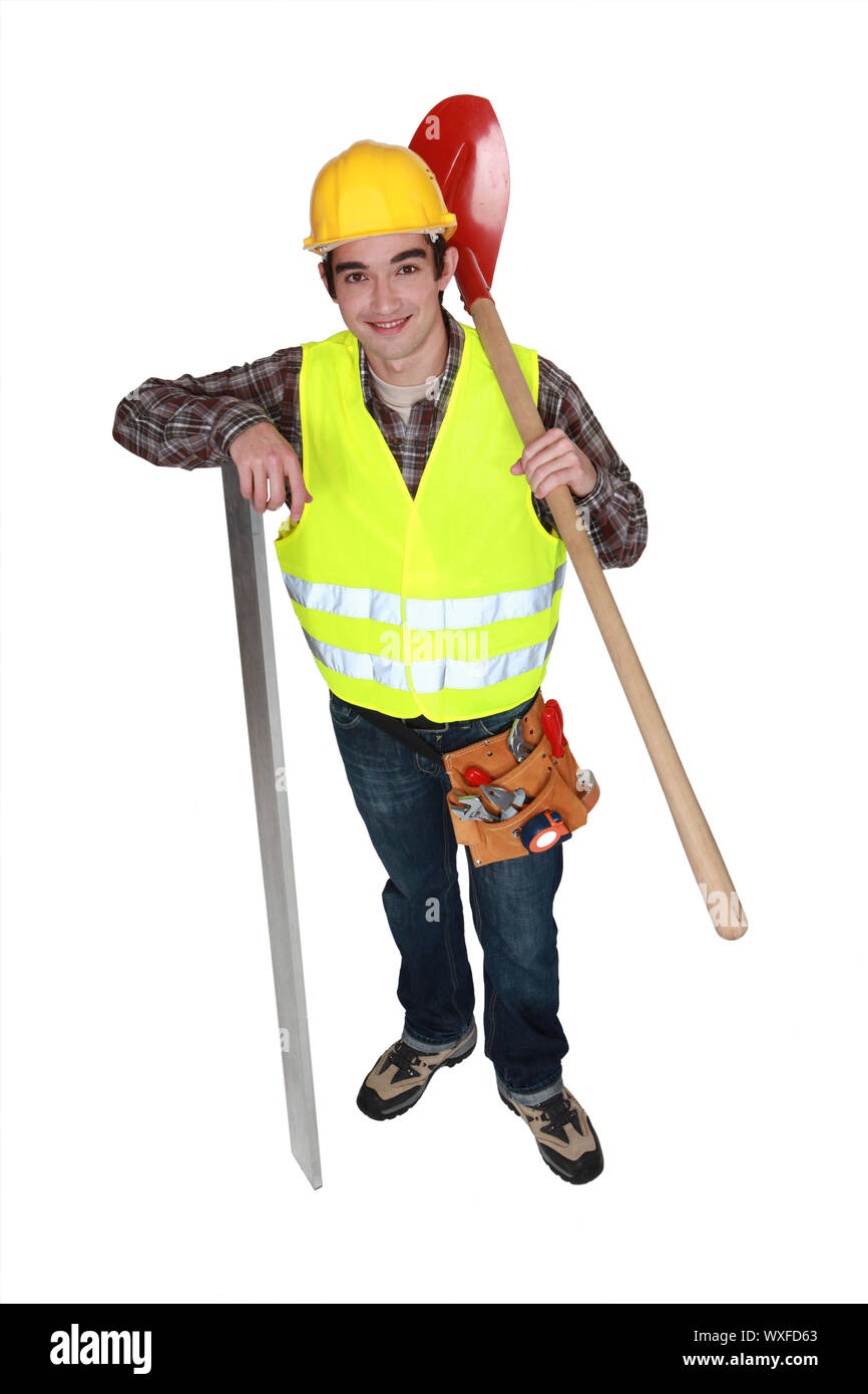 Ein junger Bauarbeiter. Stockfoto