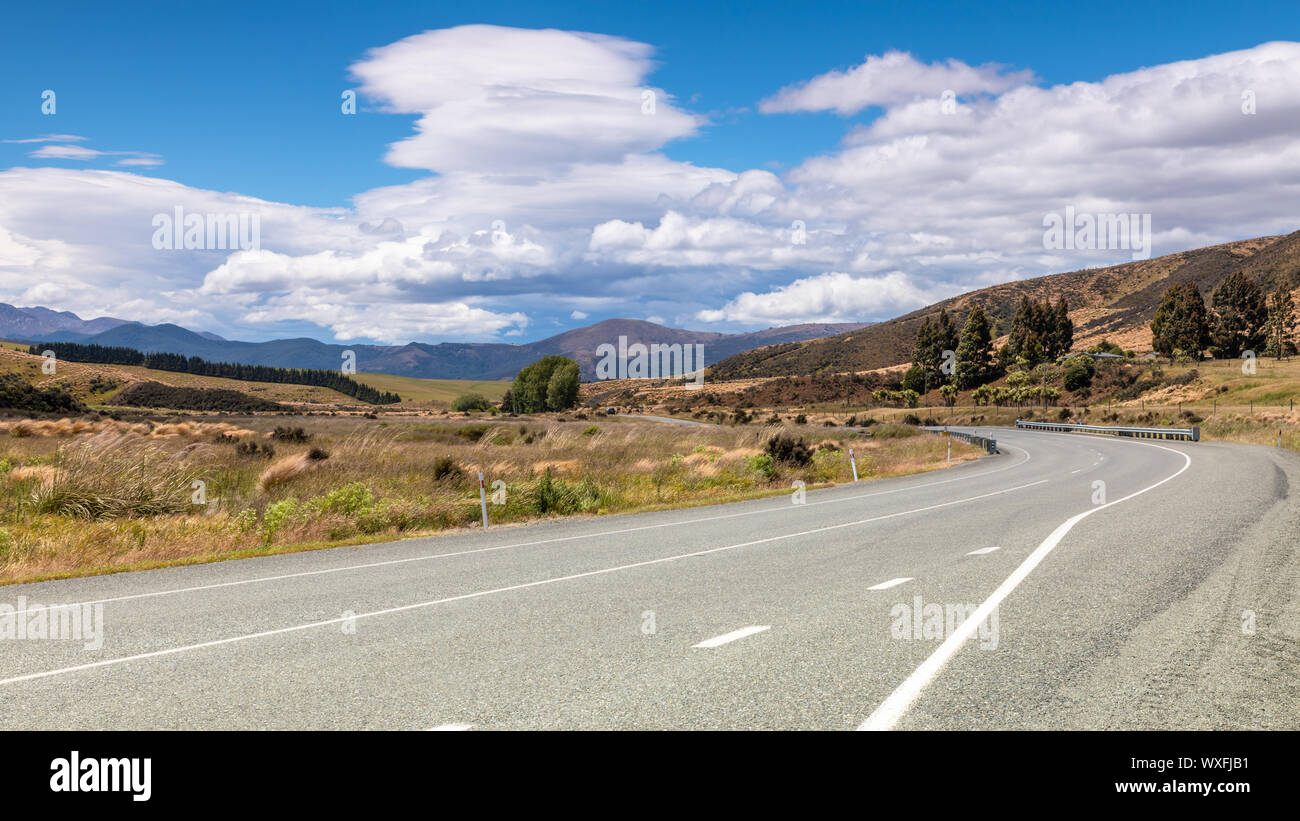 Straße zum Horizont Neuseeland Südinsel Stockfoto