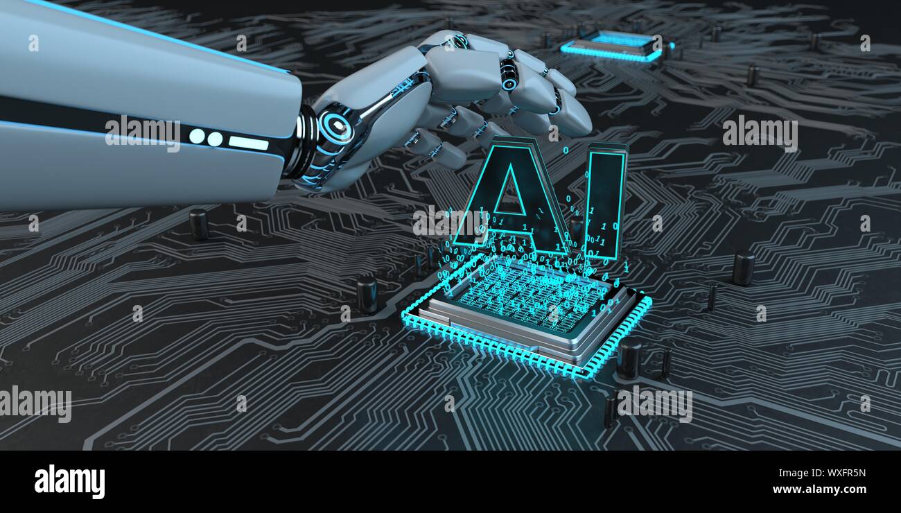 Humanoide Roboter Microchip AI Stockfoto