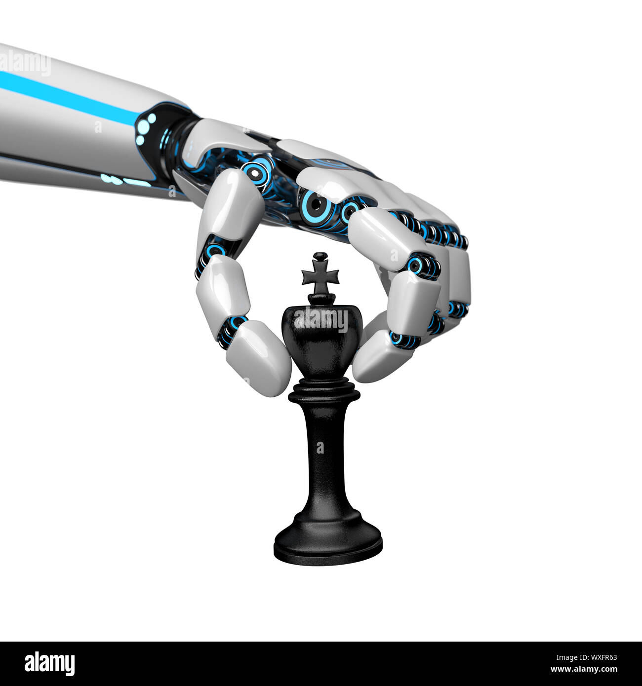 Humanoide Roboter Hand Chess King Stockfoto