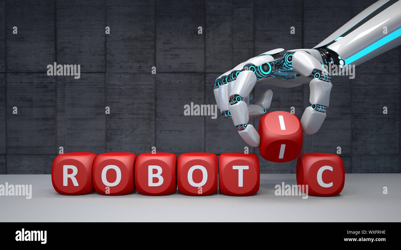 Roboterhand Würfel Roboter Stockfoto