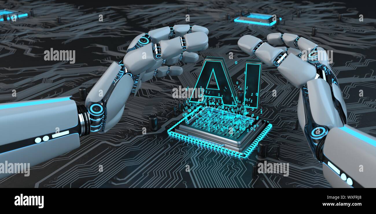Humanoide Roboter Microchip AI Stockfoto