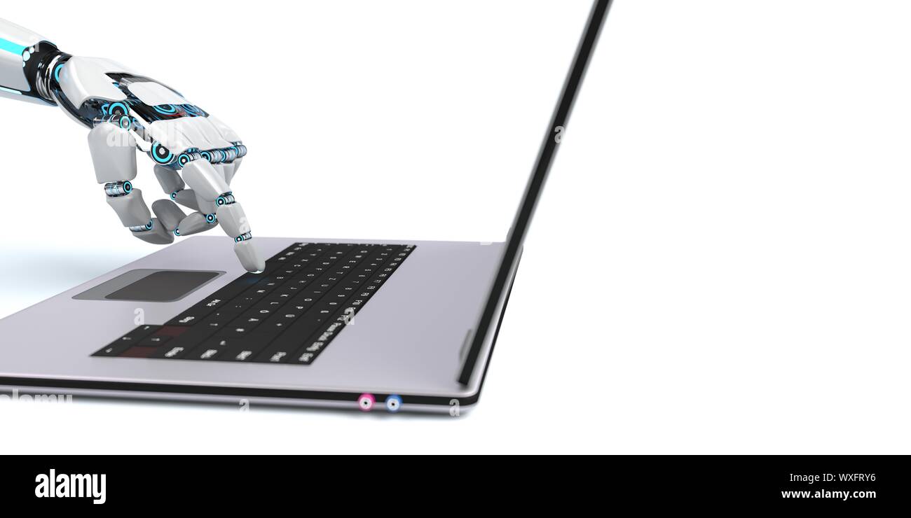 Humanoide Roboter Notebook Stockfoto