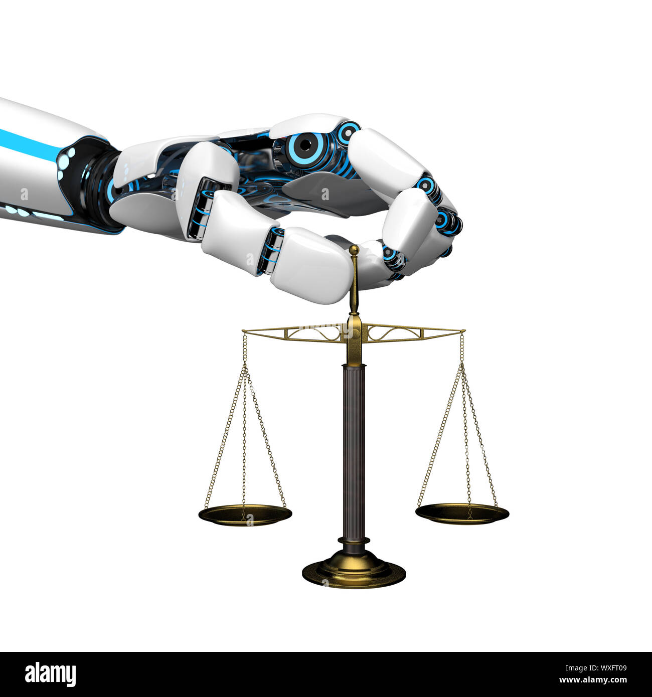 Humanoide Roboter Hand Balkenwaage Stockfoto