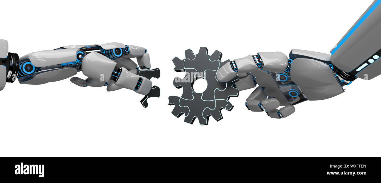 Humanoide Roboter Zahnrad Puzzle Stockfoto