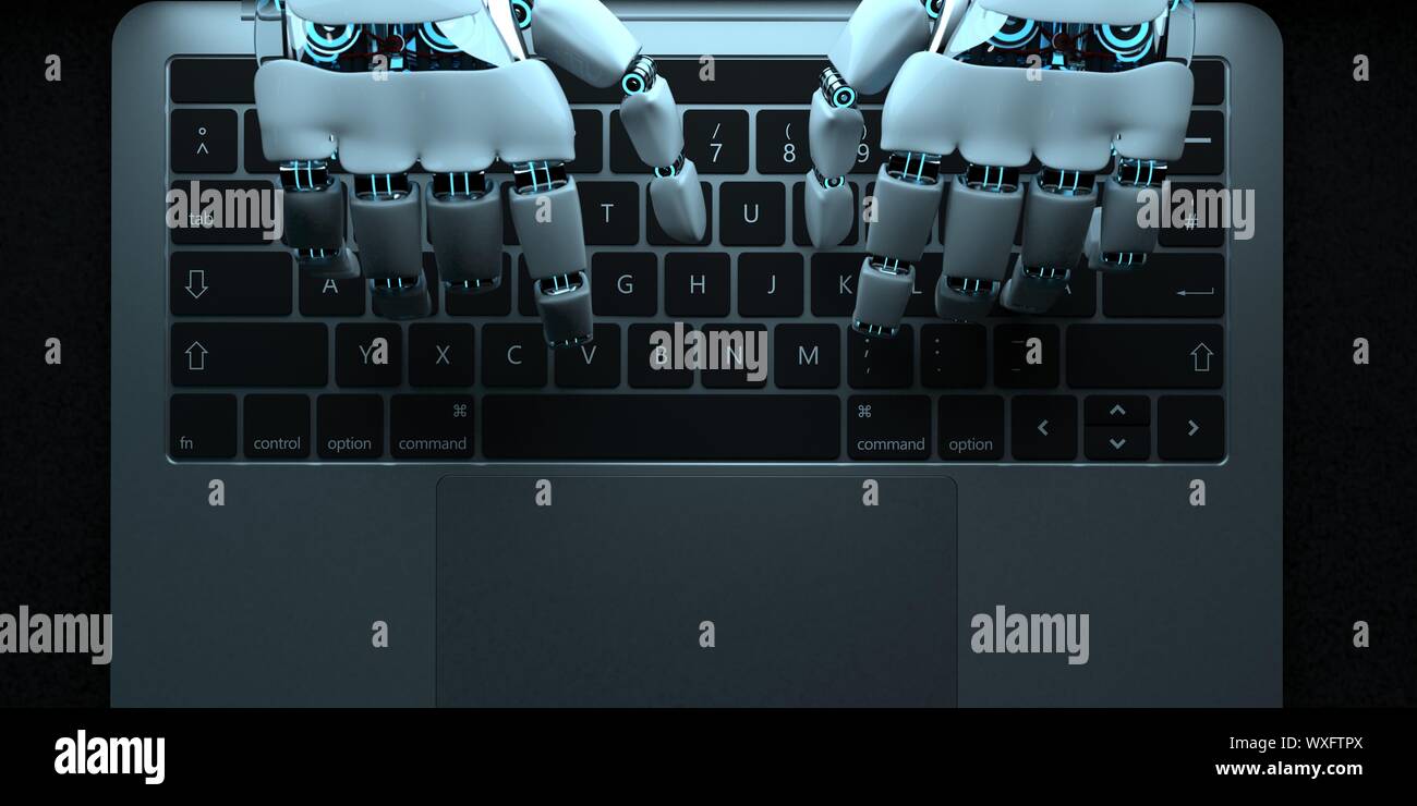 Humanoide Roboter Hand Notebook Stockfoto