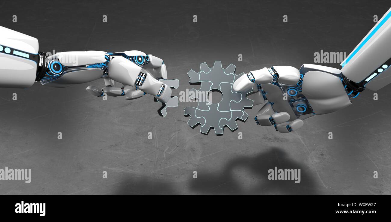 Humanoide Roboter Zahnrad Puzzle Stockfoto