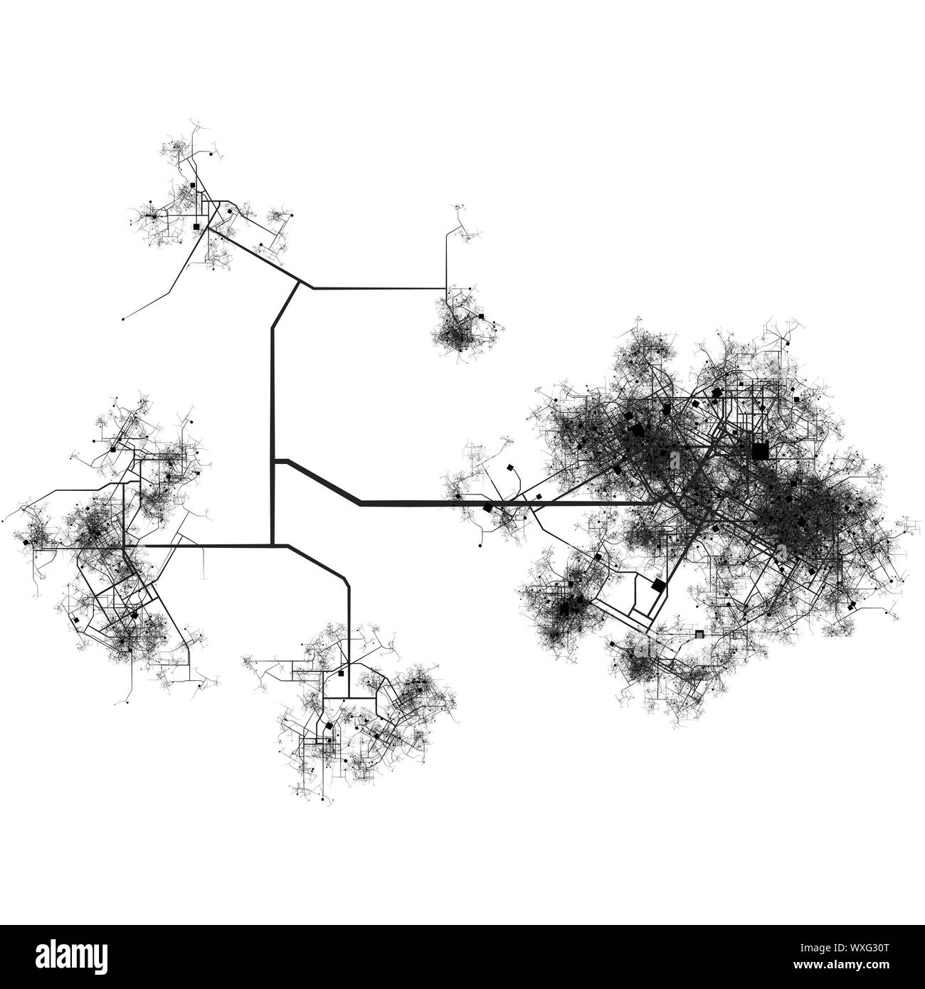 Generische Stadt mit Straßen Transport System Karte Kunst Stockfoto