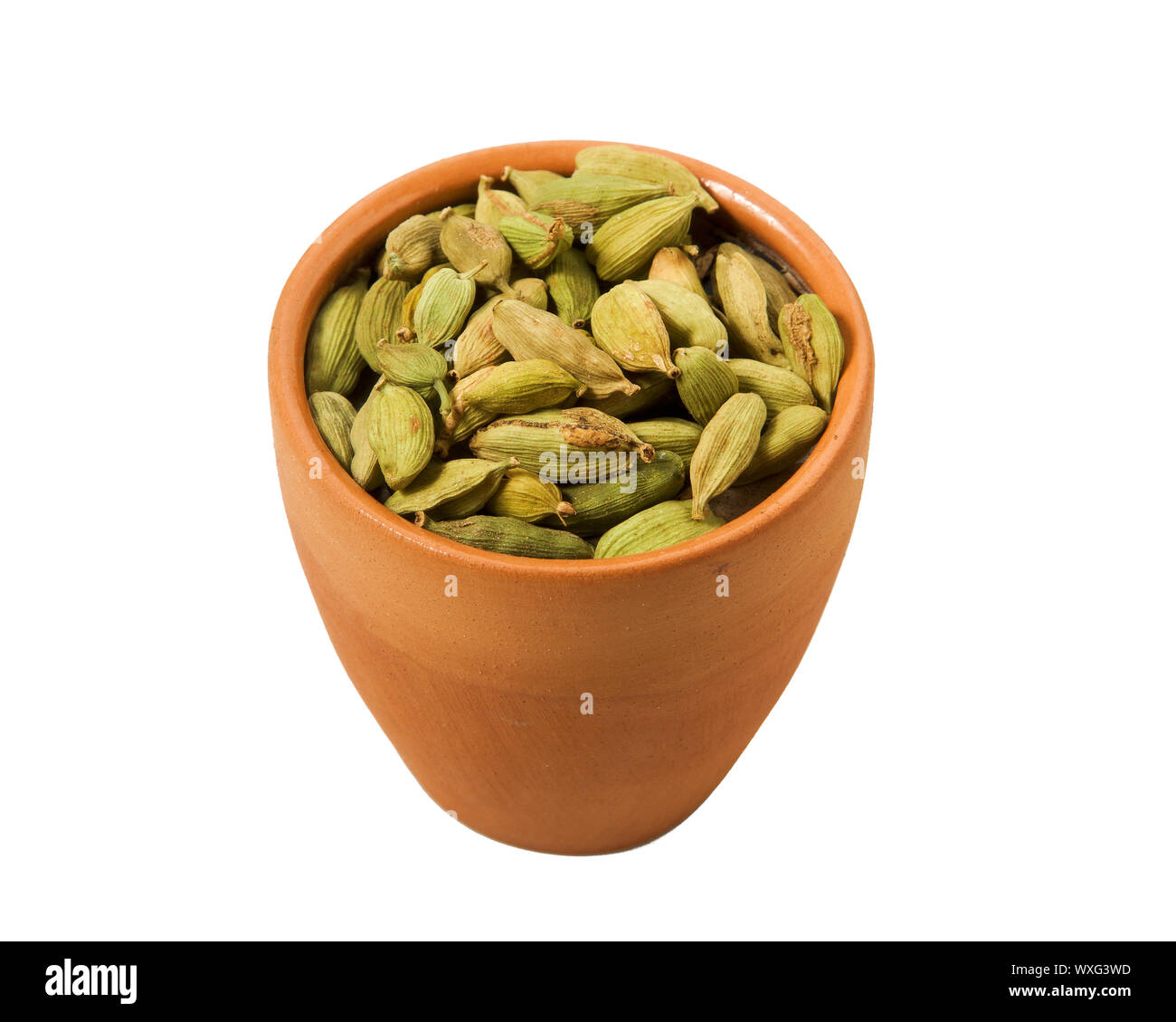 Trocknen Fenchel Samen in einer Schüssel auf einem weißen Hintergrund. Gewürz zu isolieren. Blick von oben. Nahaufnahme der Fenchel. Stockfoto