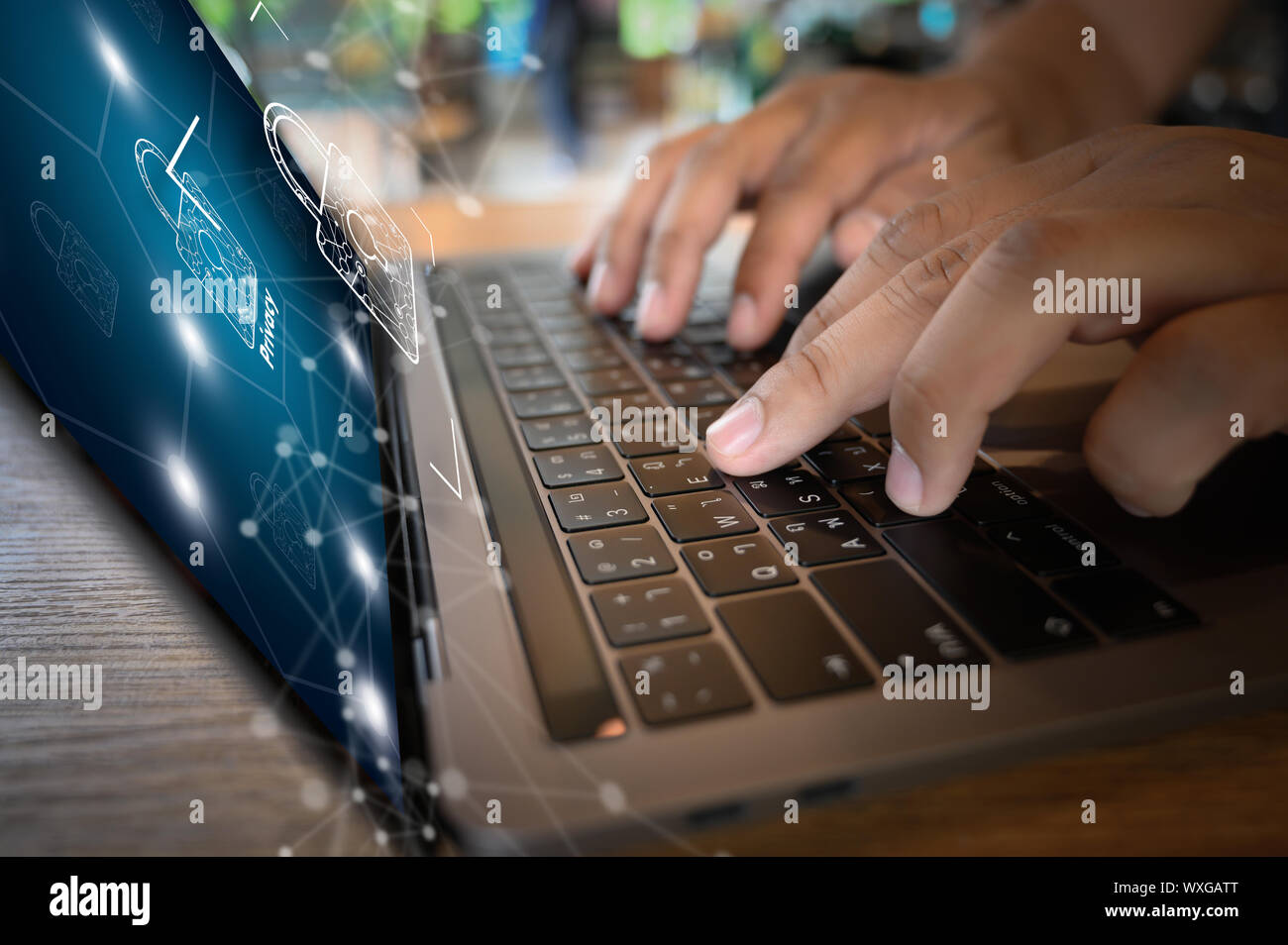 CYBER SECURITY Business Technology sichere Firewall Antivirus Alert Schutz Sicherheit und Cyber Security Firewall Stockfoto