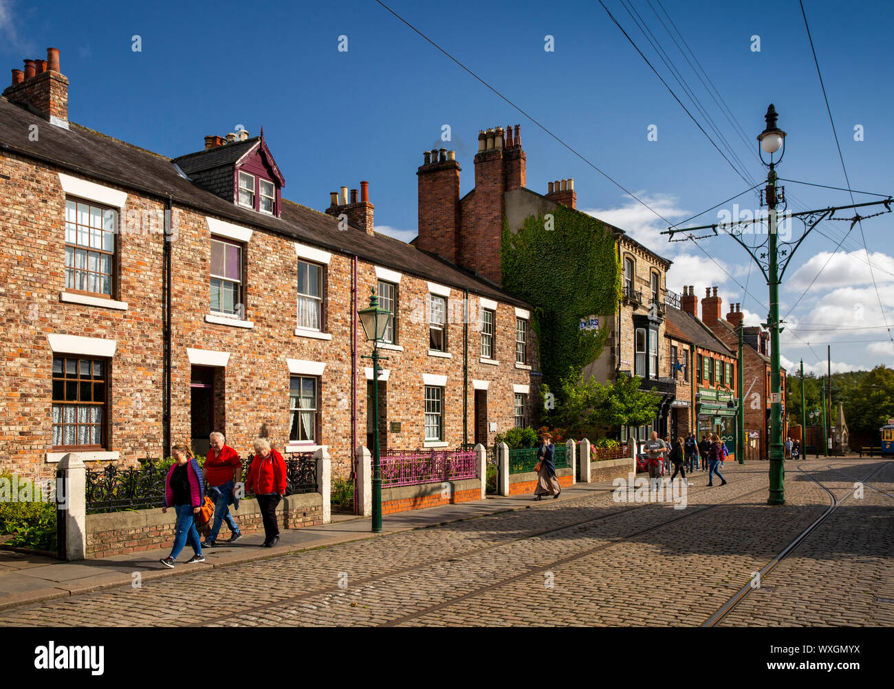UK, County Durham, Beamish, Museum, Stadt, Main Street, Ravensworth Terrasse Reihe Reihenhäuser Stockfoto