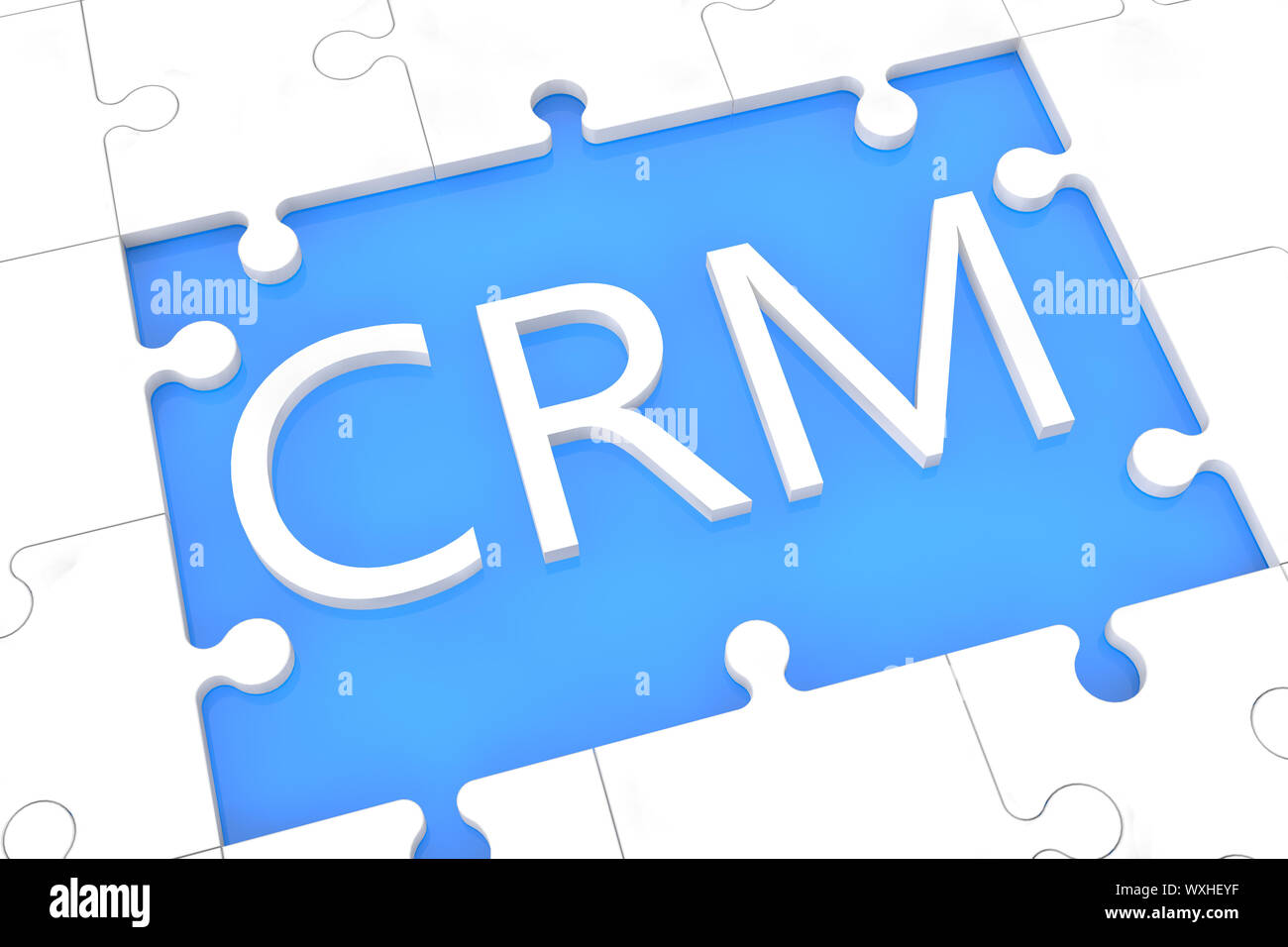 Puzzle mit Worten auf blauem Hintergrund Konzept: CRM Stockfoto