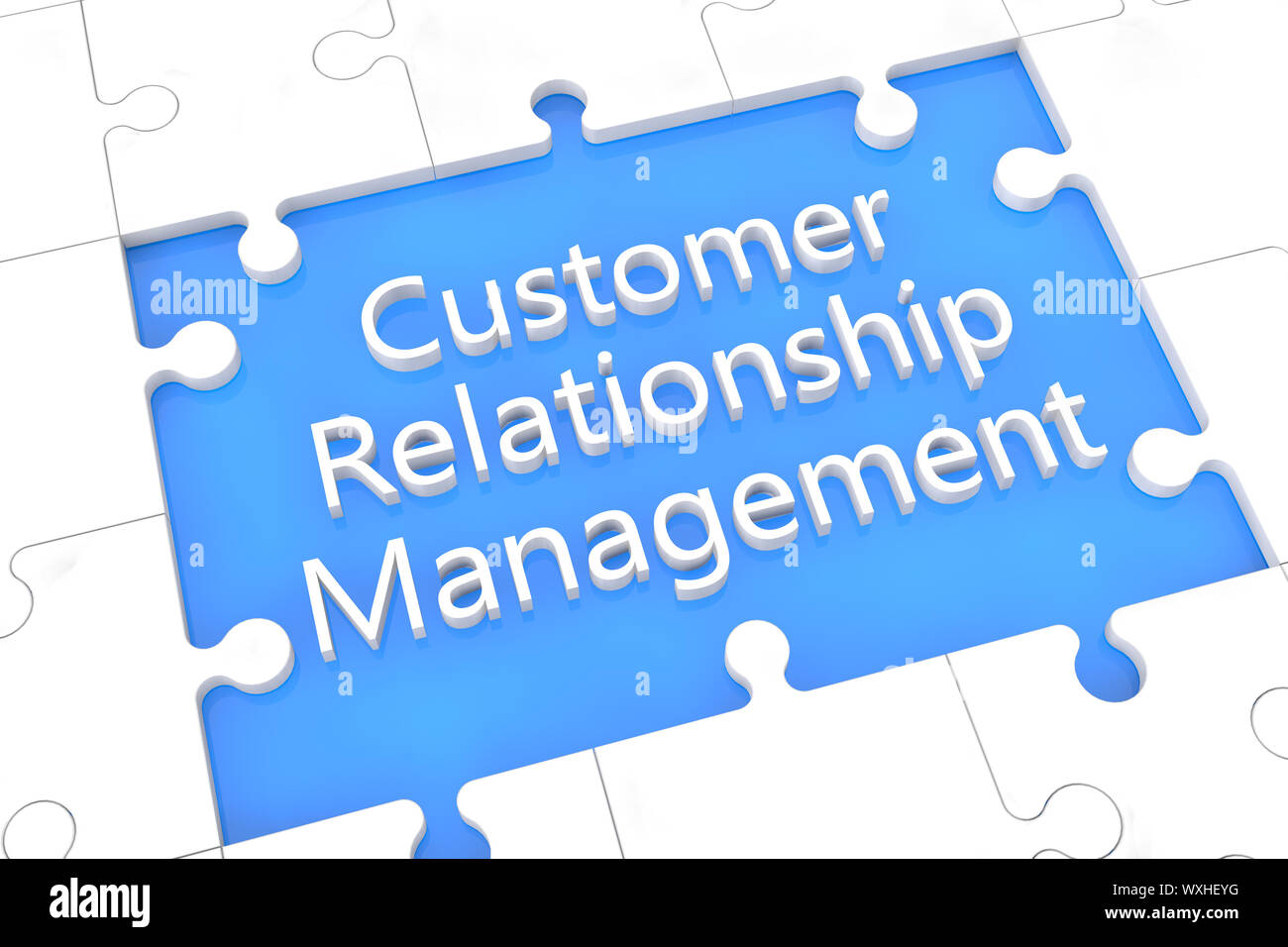 Puzzle mit Worten auf blauem Hintergrund Konzept: Customer Relationship Management Stockfoto