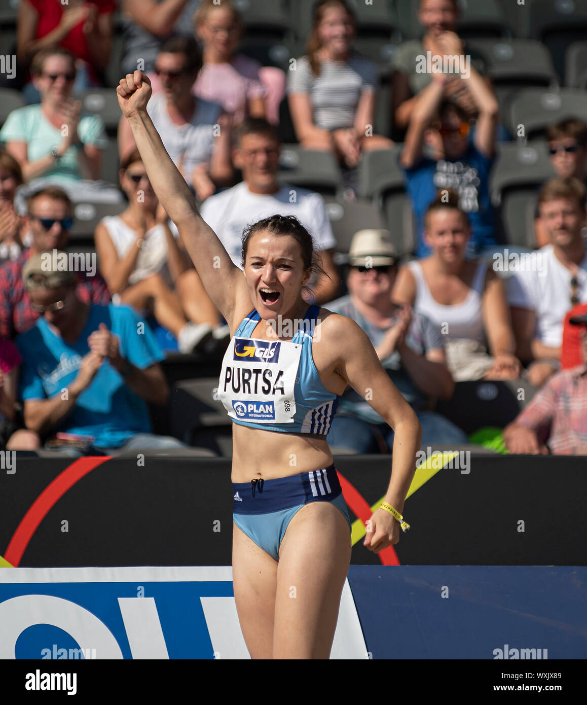 Jubel PURTSA Maria (3.Platz/LAC Erdgas Chemnitz) Finale dreisprung von Frauen, am 03.08.2019 Deutsche Leichtathletik Meisterschaften 2019, vom 03.08. - 04.08.2019 in Berlin/Deutschland. | Verwendung weltweit Stockfoto