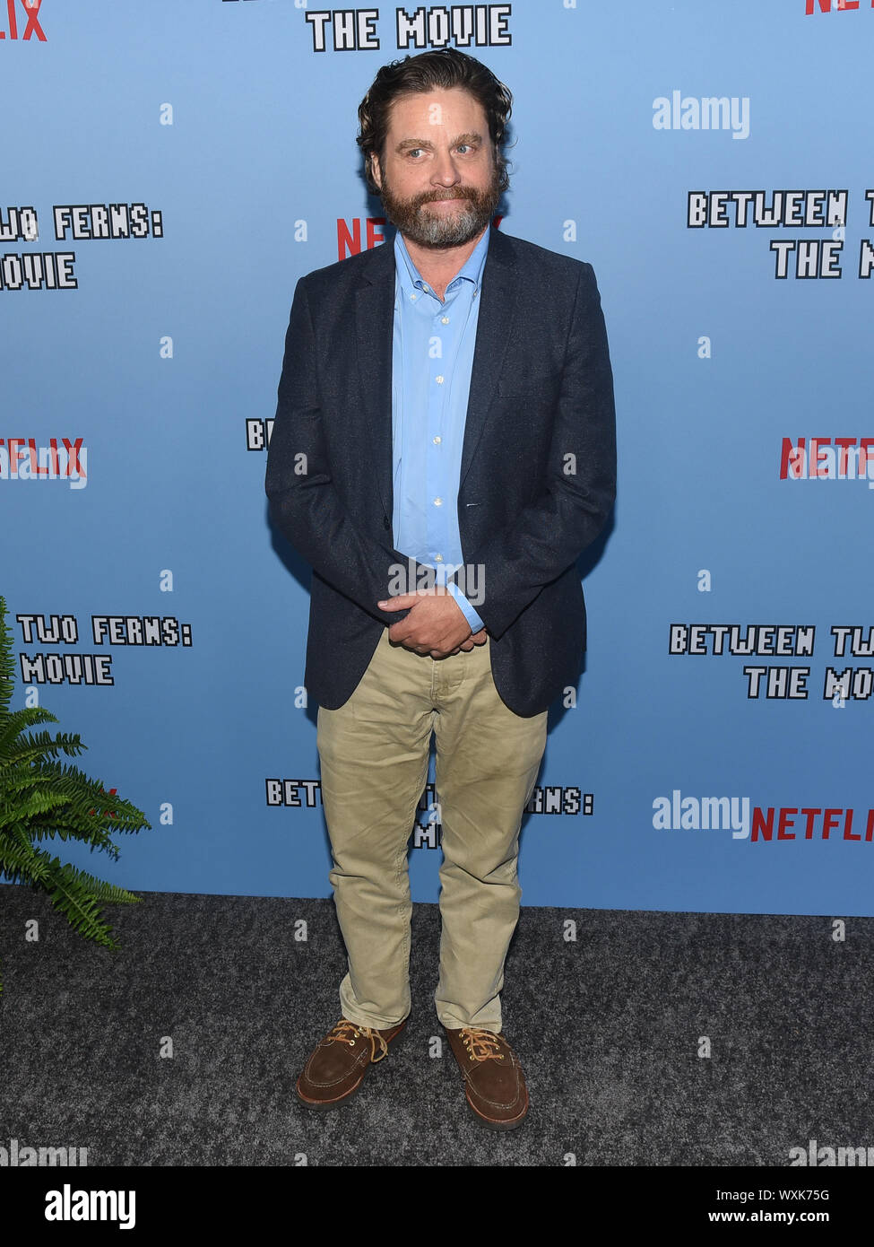 September 16, 2019, Hollywood, Kalifornien, USA: Zach Galifianakis die Premiere der von Netflix" sorgt sich zwischen zwei Farne: Der Film" am ArcLight Hollywood. (Bild: © Billy Bennight/ZUMA Draht) Stockfoto