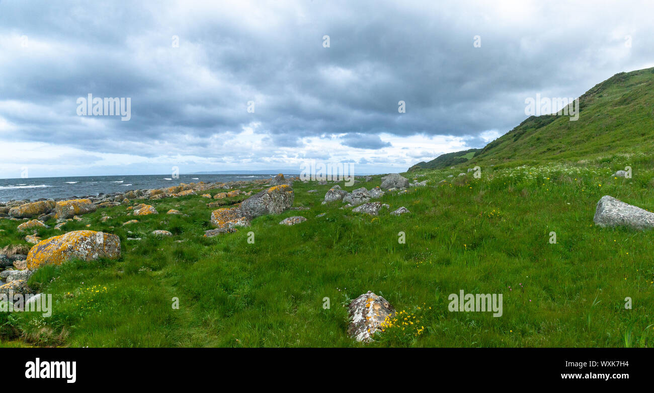 Felsige Küstenlinie, Arran Küsten Weg, Isle of Arran, Schottland, Vereinigtes Königreich Stockfoto