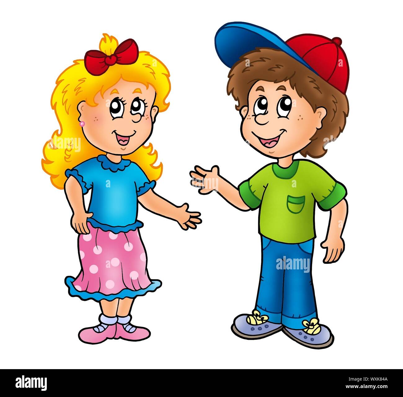 Cartoon glückliches Mädchen und junge - Farbe Abbildung. Stockfoto