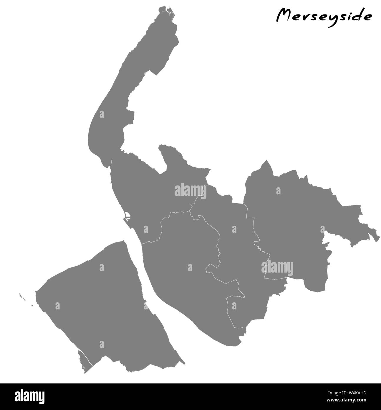 Hohe Qualität Karte von Merseyside Metropolitan County von England, mit den Grenzen der Grafschaften Stock Vektor