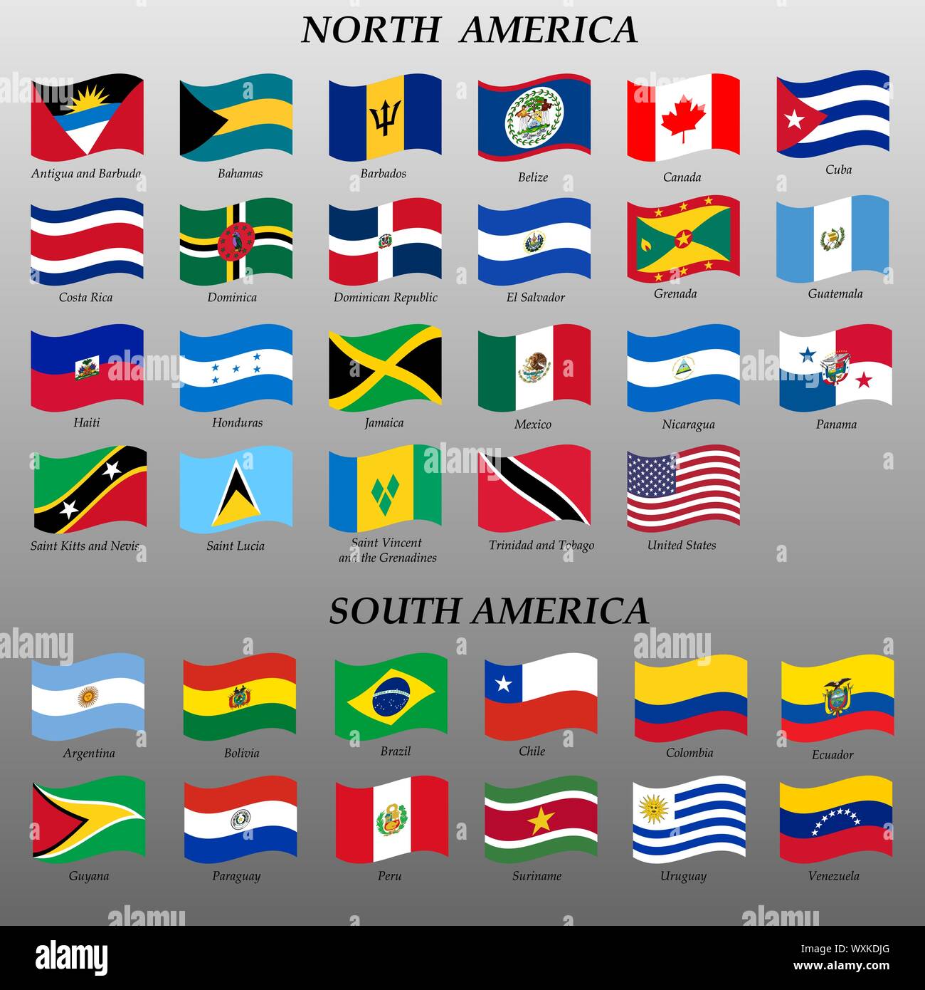 Satz von wehenden Fahnen Amerika der Vector Illustration Stock Vektor