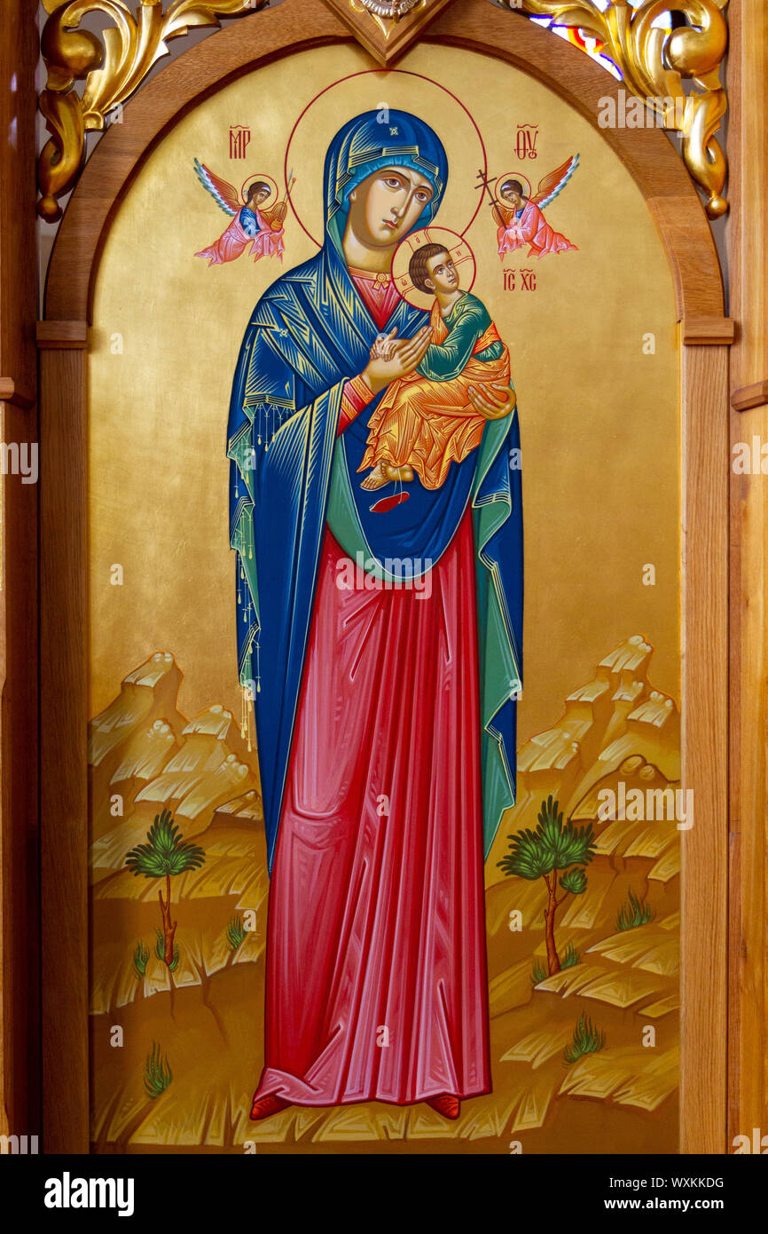 Ikone unserer Mutter des ewigen Nachlasses. Das Kloster der Heiligen Dreifaltigkeit in Lomnica – Vranov nad Topľou, Slowakei. Stockfoto