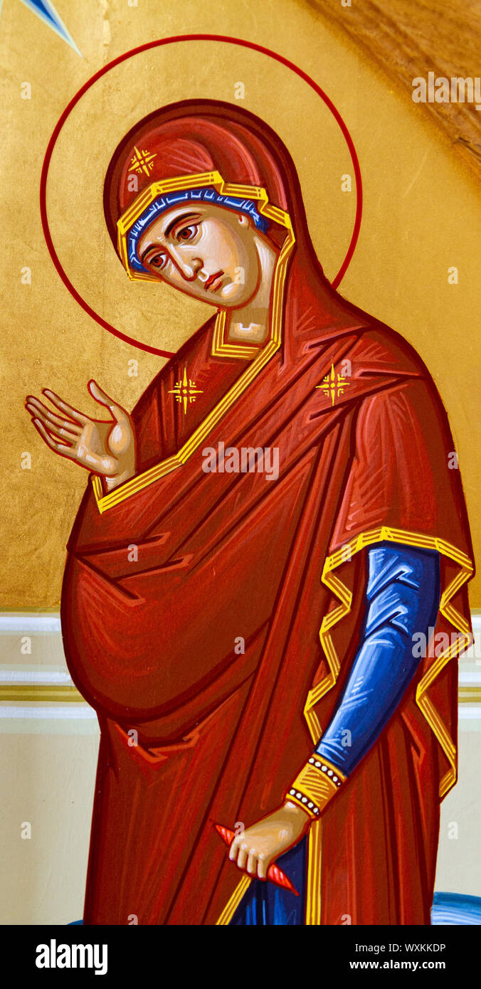 Symbol der Verkündigung - die Ankündigung des Erzengels Gabriel an die Jungfrau Maria, dass sie schwanger wäre, und die Mutter Jesu zu werden. Stockfoto