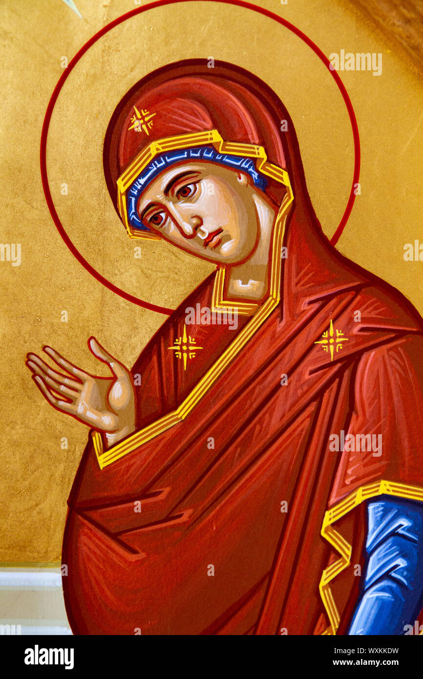 Symbol der Verkündigung - die Ankündigung des Erzengels Gabriel an die Jungfrau Maria, dass sie schwanger wäre, und die Mutter Jesu zu werden. Stockfoto
