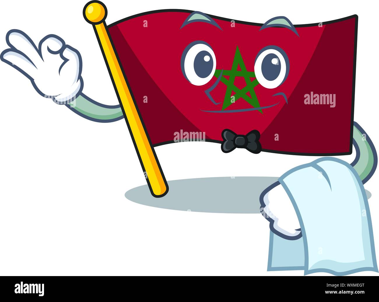 Kellner Marokko Flagge Zeichen über cartoon Stuhl Stock Vektor